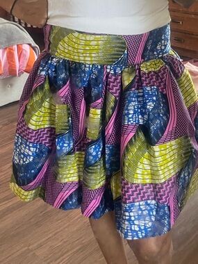 Vibrant  African‎ Ankara print mini skirt Multicolor Gathered Mini Skirt